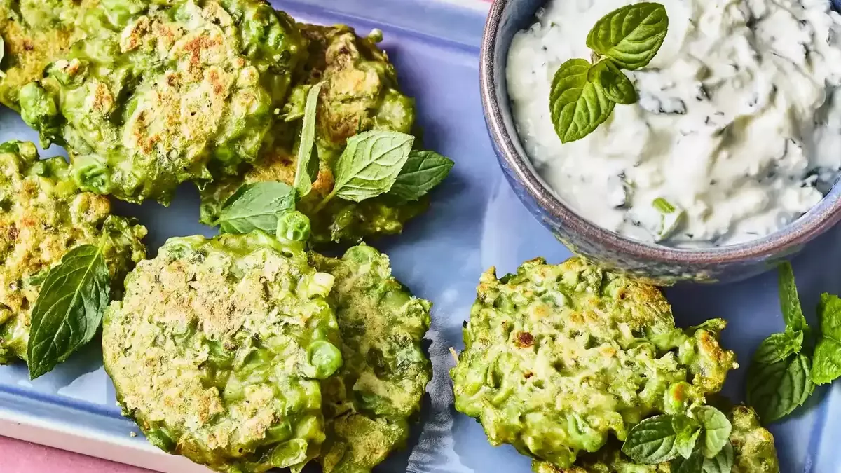 Spring Pea and Feta Fritters with Creamy Yogurt Dip