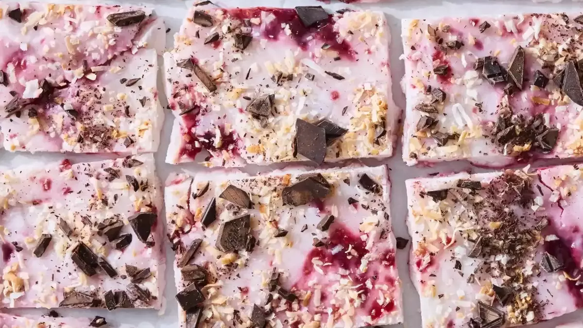 Frozen Raspberry Chocolate Coconut Yogurt Bark