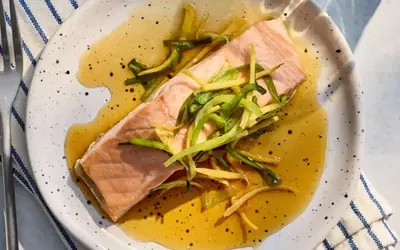 Steamed Salmon with Aromatic Ginger-Scallion Sauce