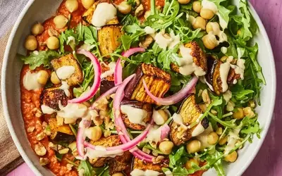 Flavorful Chickpea and Eggplant Power Bowls with Tahini Dressing