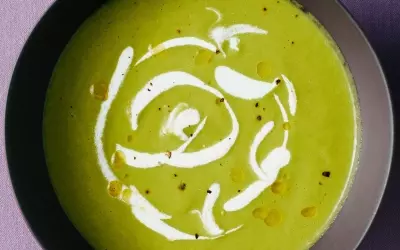 Velvety Spring Asparagus Soup with Lemon Creme Fraiche
