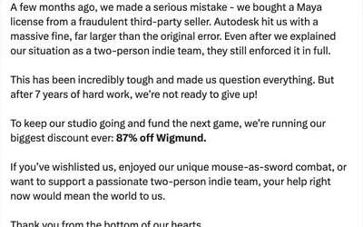 Indie Studio Fined by Autodesk After Purchasing Fraudulent Software License