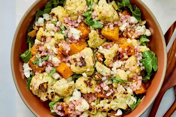 Flavorful Roasted Cauliflower and Butternut Squash Salad with Zesty Lemon-Shallot Dressing