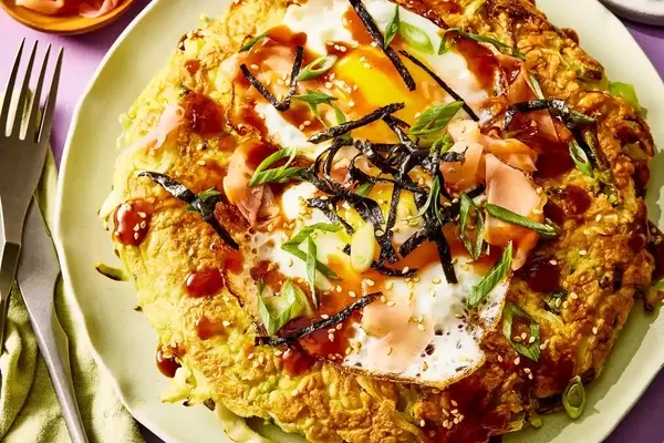 Savoury Japanese Pancake with Fried Egg