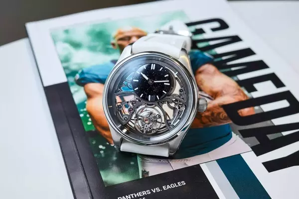 H. Moser & Cie. Partners with NFL Star Saquon Barkley for a New Limited Edition Pioneer Cylindrical Tourbillon Skeleton Aventurine Watch